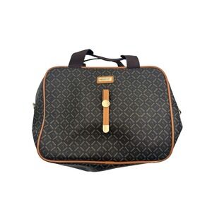 Hello Cat Monogram Travel Bag Brown SAISAI Print Leather Double Handle